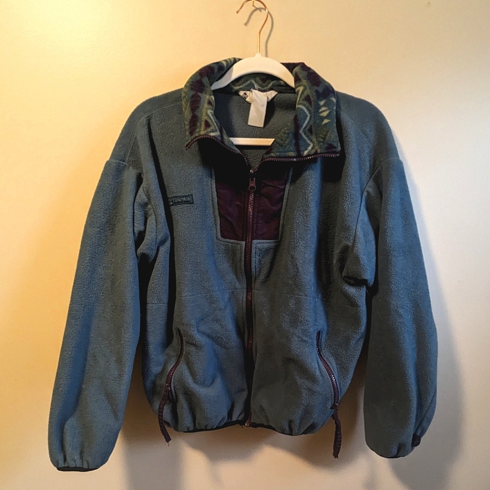 Vintage Columbia Fleece Zip Up Sweatshirt Teal and Purple women's size large